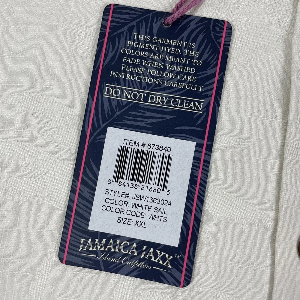 Jamaica Jaxx Shirt Mens‎ 2XL White Silk Jacquard Camp Short Sleeve Button Front